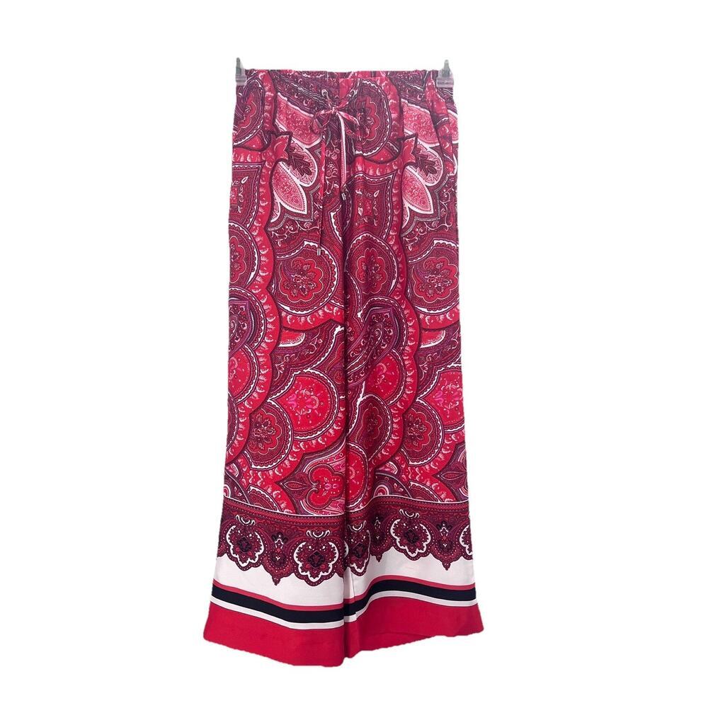 Lauren Ralph Lauren Red Bandana Print Straight Leg Silky Pants Womens Petite XS
